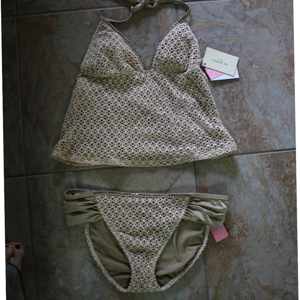 St John SWIM tankini.  crochet, rhinestone. sz 12